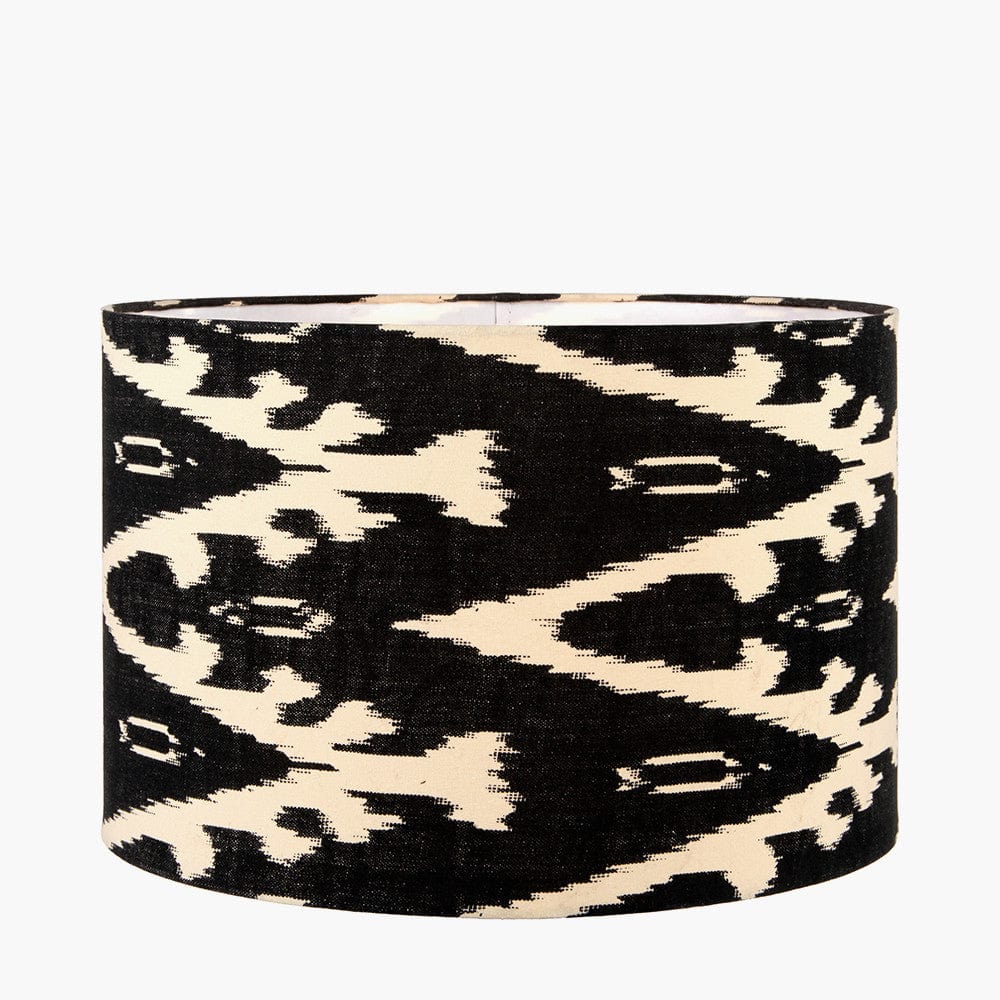 Lars 40cm Black Ikat Patterned Cylinder Lampshade.