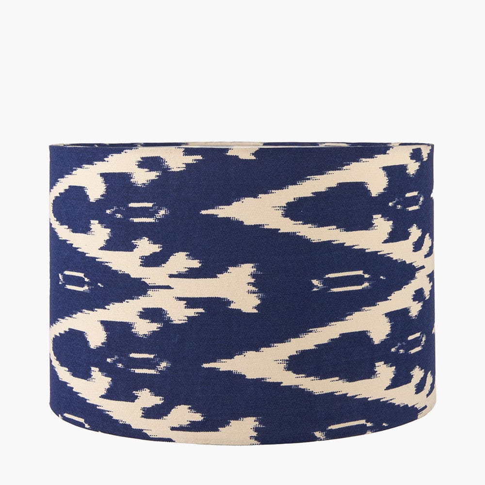 Lars 40cm Ocean Blue Ikat Patterned Cylinder Lampshade.