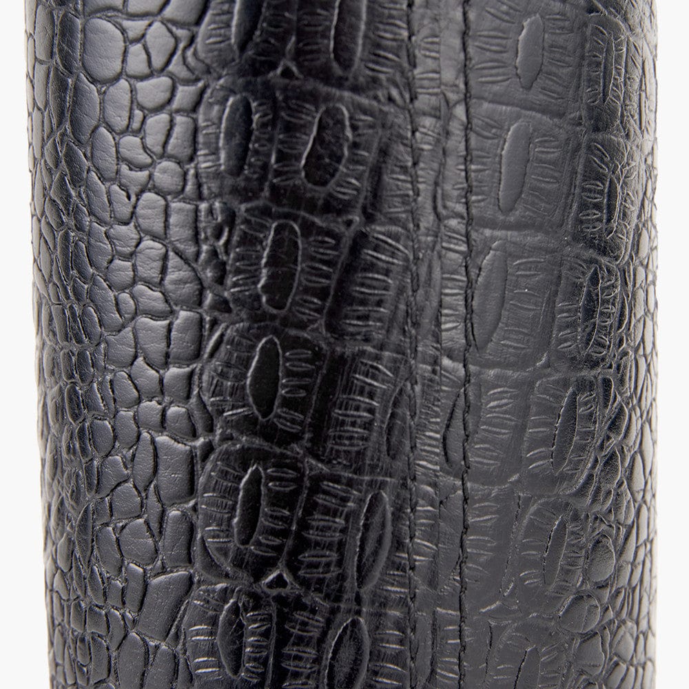 Laurence Black Croc Leather and Silver Cylindrical Table Lamp Base with Henry 35cm White Handloom Cylinder Lampshade.