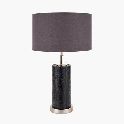 Pacific Lifestyle Lighting Laurence Black Croc Leather and Silver Cylindrical Table Lamp House of Isabella UK