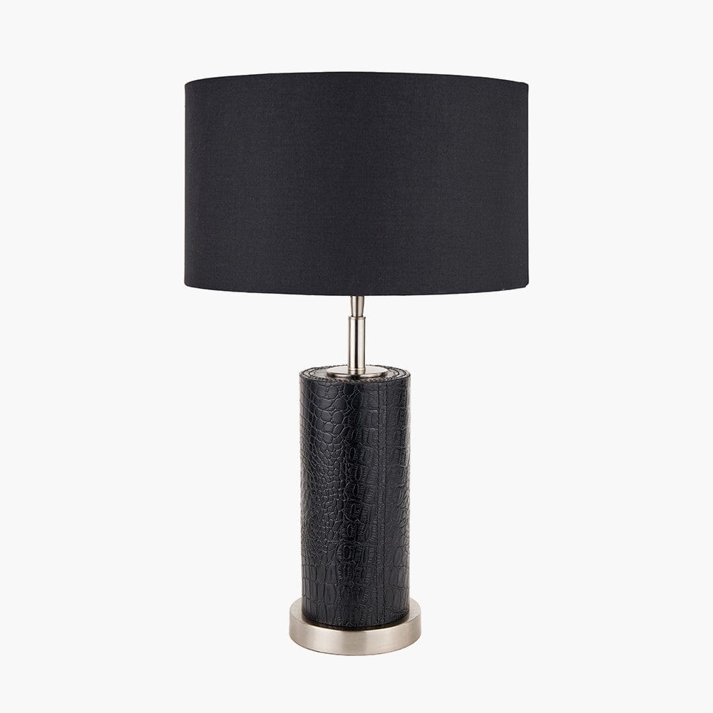 Laurence Black Croc Leather and Silver Cylindrical Table Lamp.