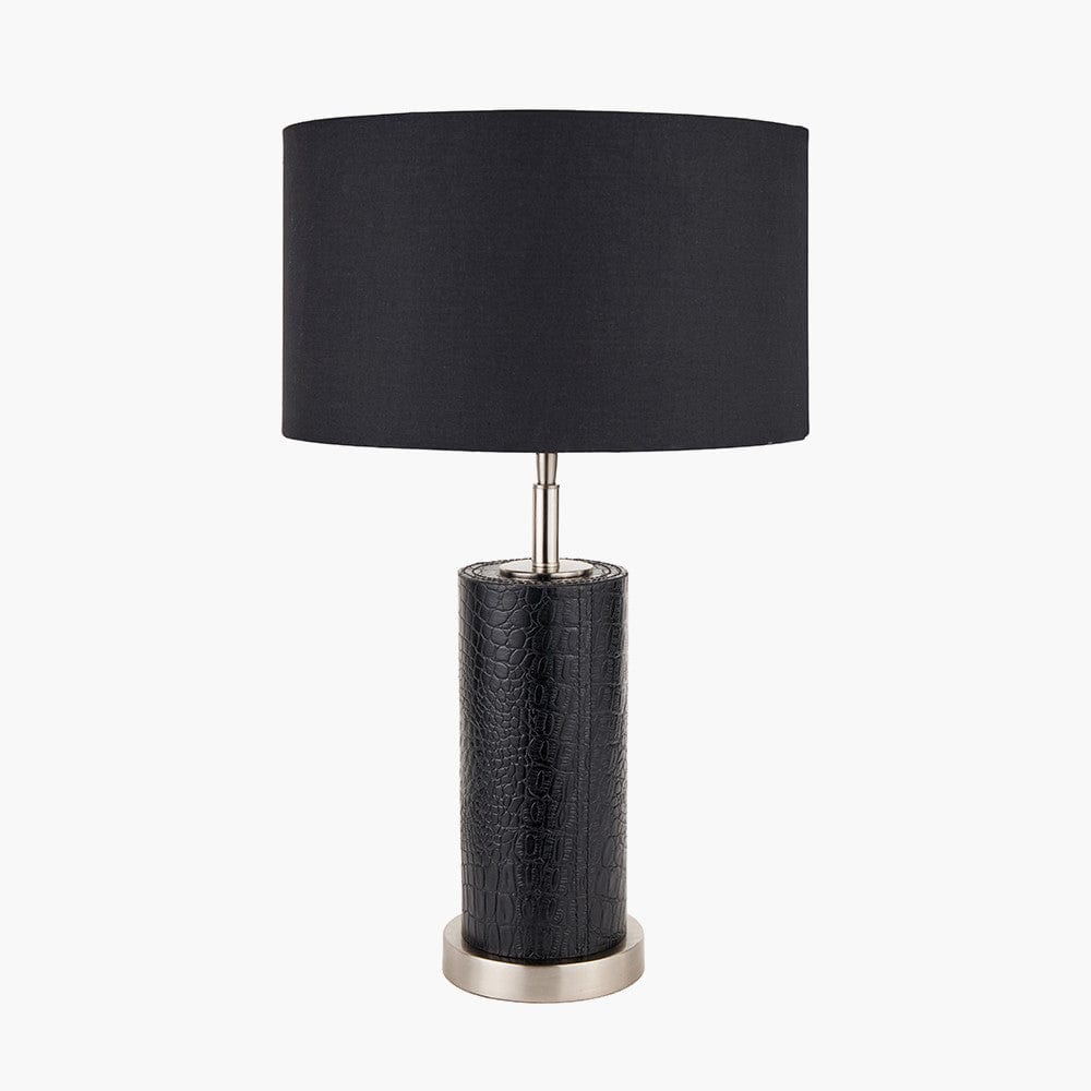 Pacific Lifestyle Lighting Laurence Black Croc Leather and Silver Cylindrical Table Lamp House of Isabella UK