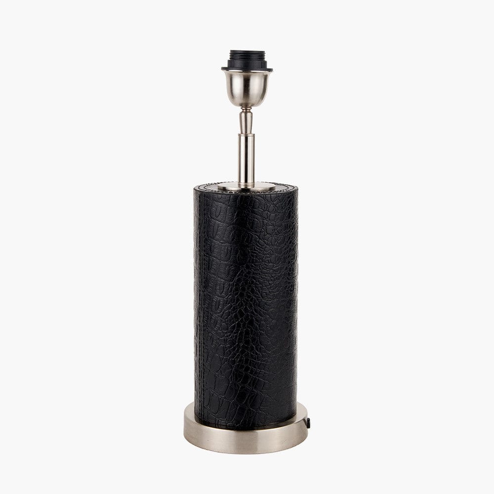Laurence Black Croc Leather and Silver Cylindrical Table Lamp.