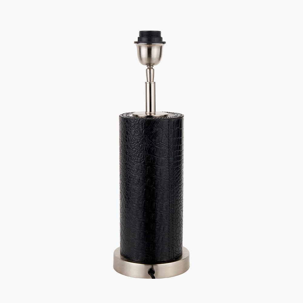 Laurence Black Croc Leather and Silver Cylindrical Table Lamp.