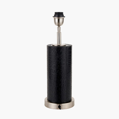 Pacific Lifestyle Lighting Laurence Black Croc Leather and Silver Cylindrical Table Lamp House of Isabella UK