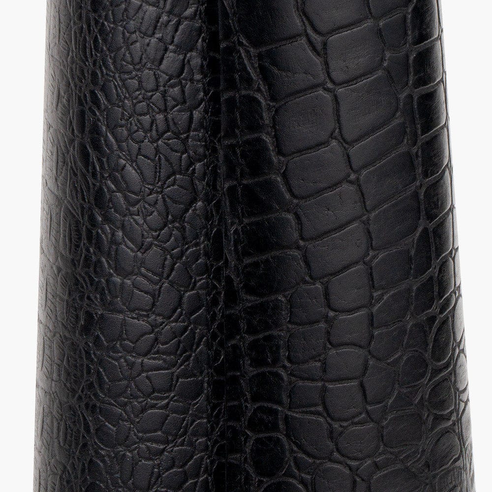 Laurence Black Croc Leather and Silver Table Lamp Base with Henry 40cm White Handloom Cylinder Lampshade.