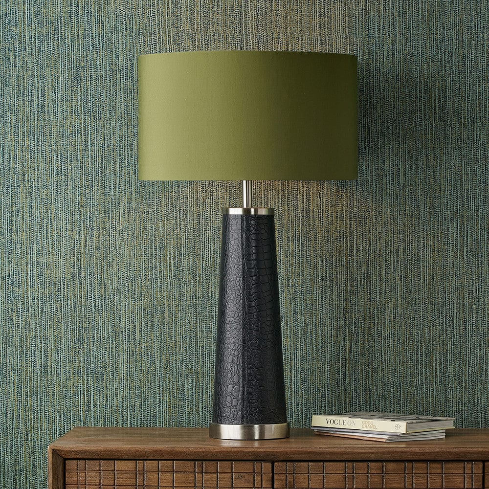 Laurence Black Croc Leather and Silver Table Lamp.
