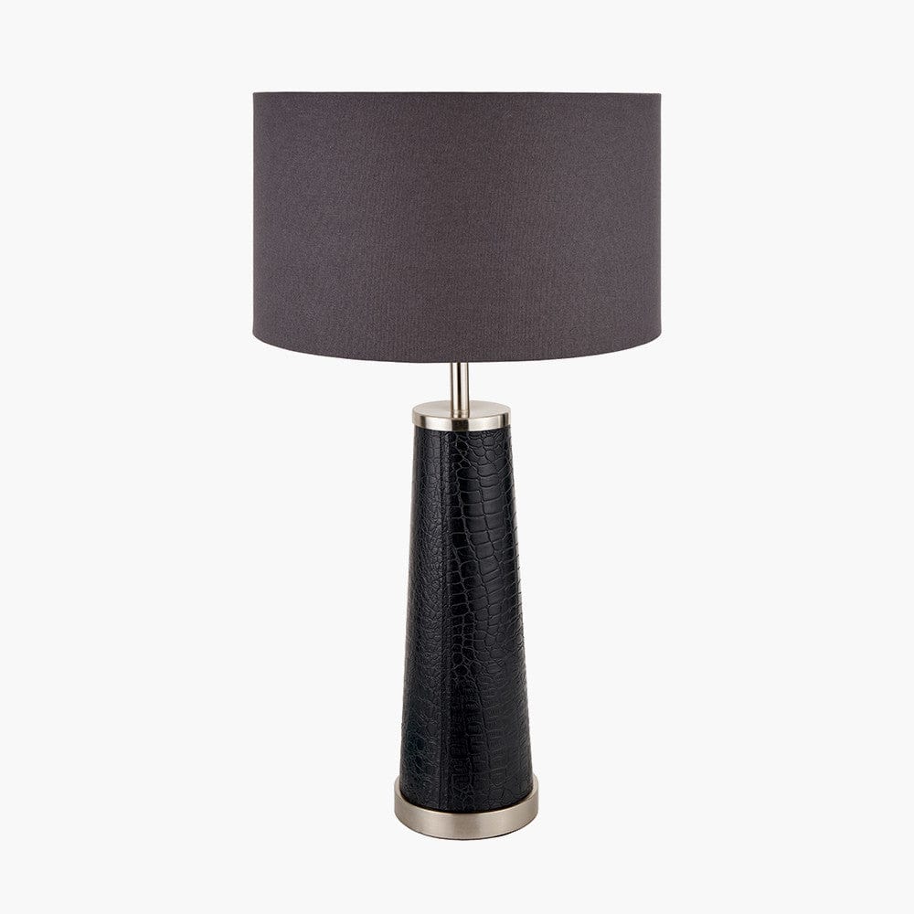 Laurence Black Croc Leather and Silver Table Lamp.