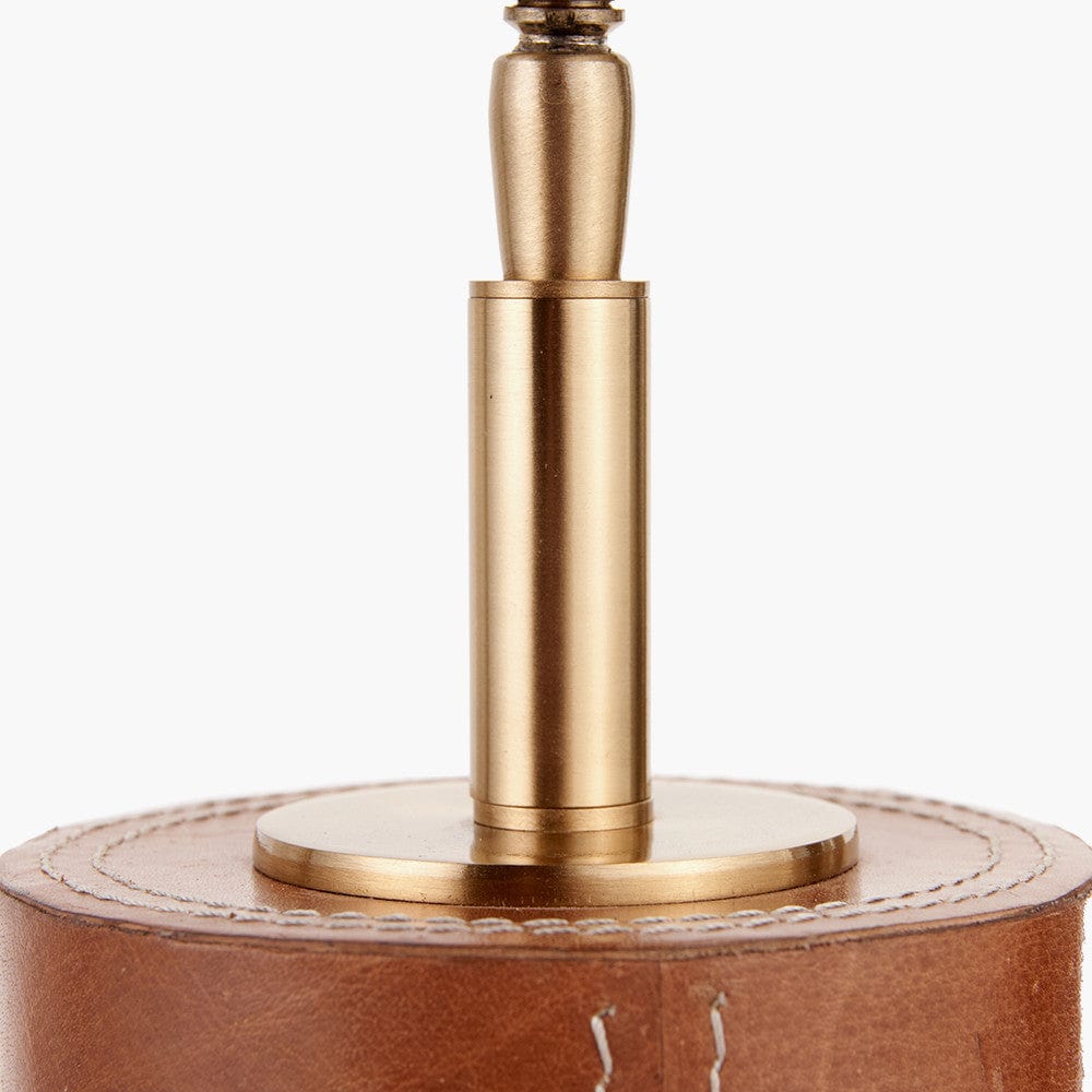 Laurence Tan Leather and Brass Cylindrical Table Lamp.