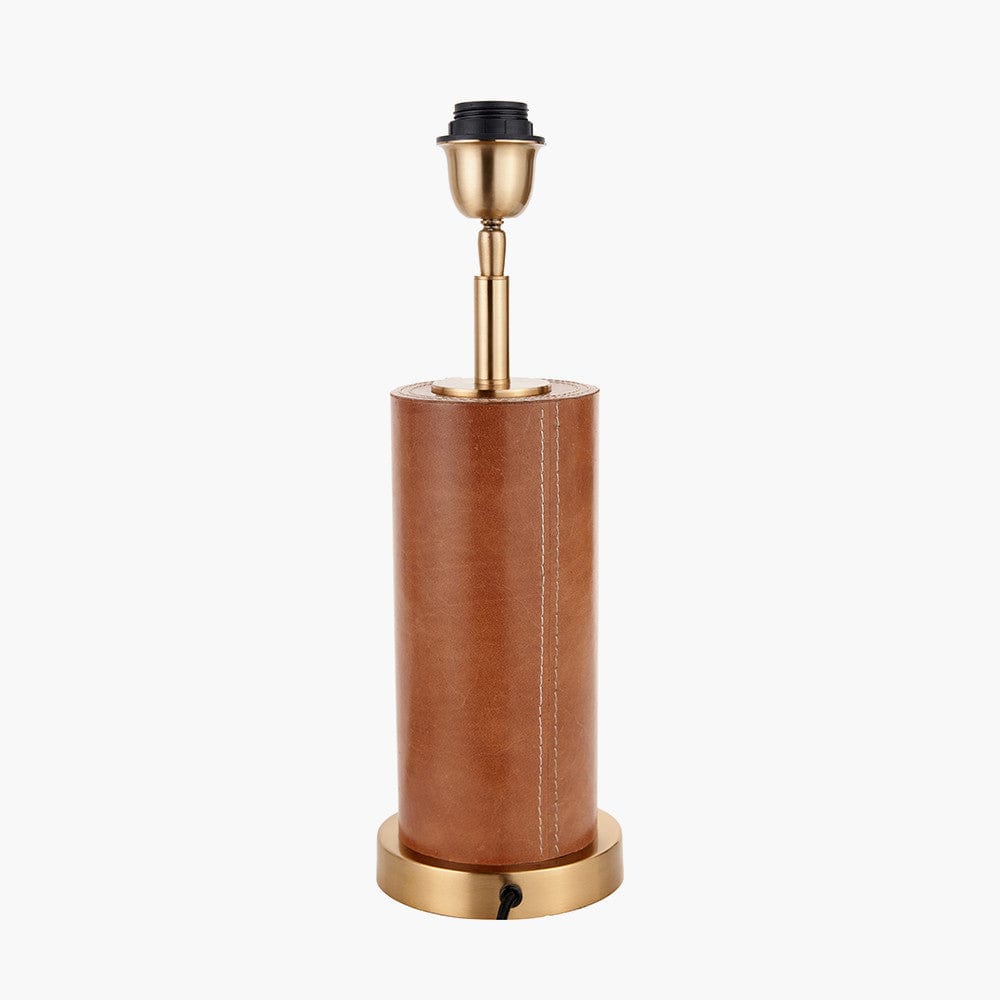 Laurence Tan Leather and Brass Cylindrical Table Lamp.
