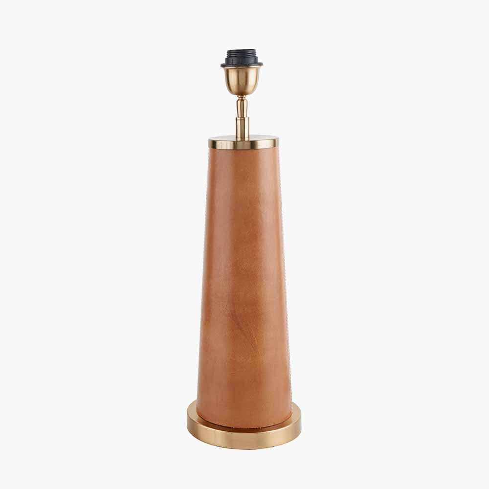 Pacific Lifestyle Lighting Laurence Tan Leather and Brass Table Lamp House of Isabella UK