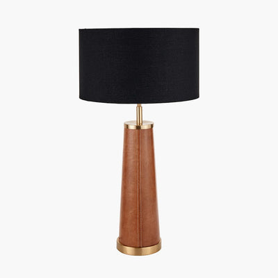 Pacific Lifestyle Lighting Laurence Tan Leather and Brass Table Lamp House of Isabella UK