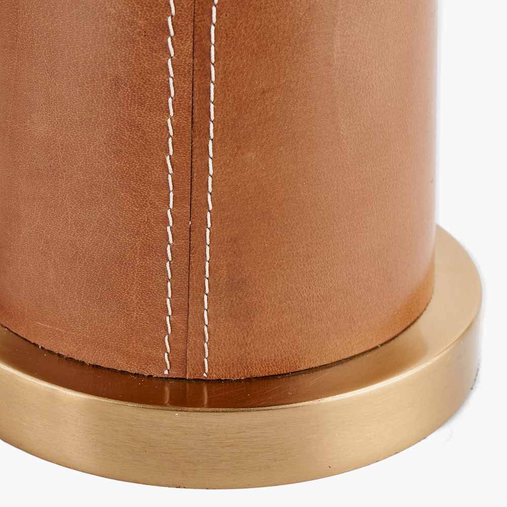 Pacific Lifestyle Lighting Laurence Tan Leather and Brass Table Lamp House of Isabella UK