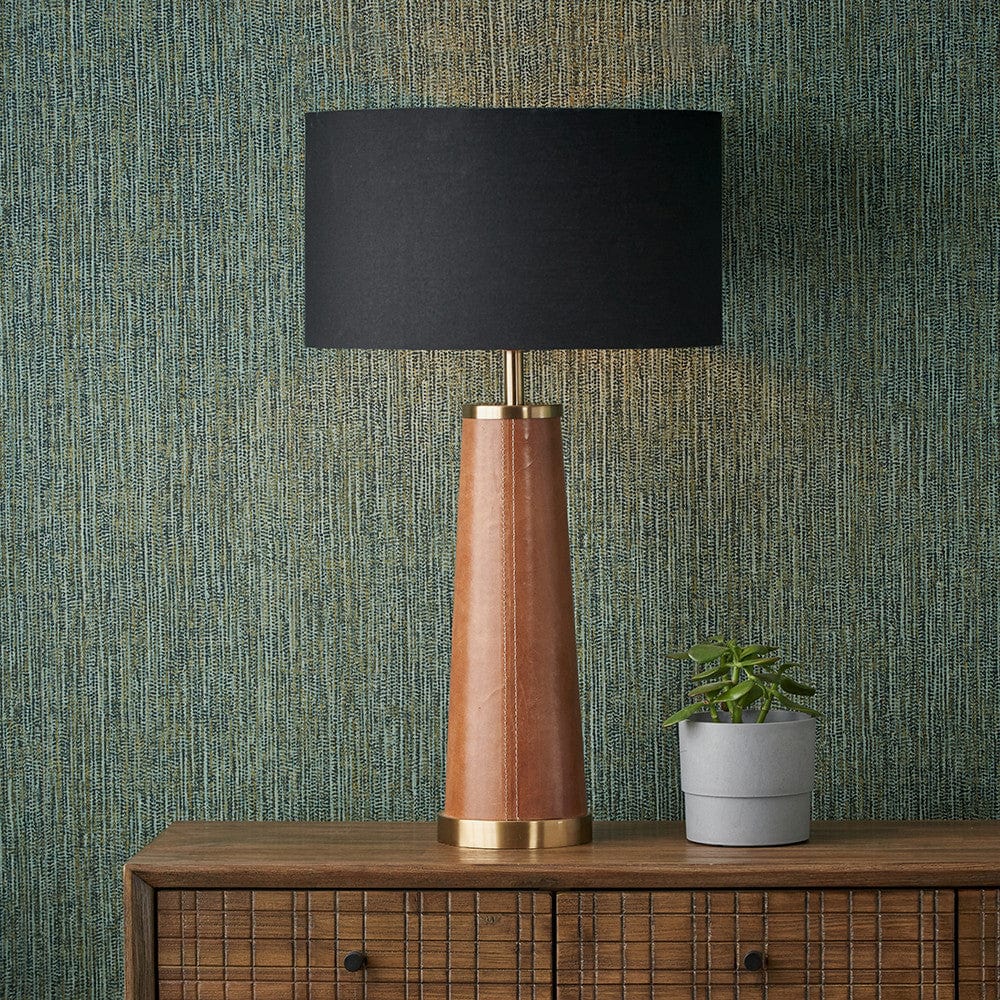 Pacific Lifestyle Lighting Laurence Tan Leather and Brass Table Lamp House of Isabella UK