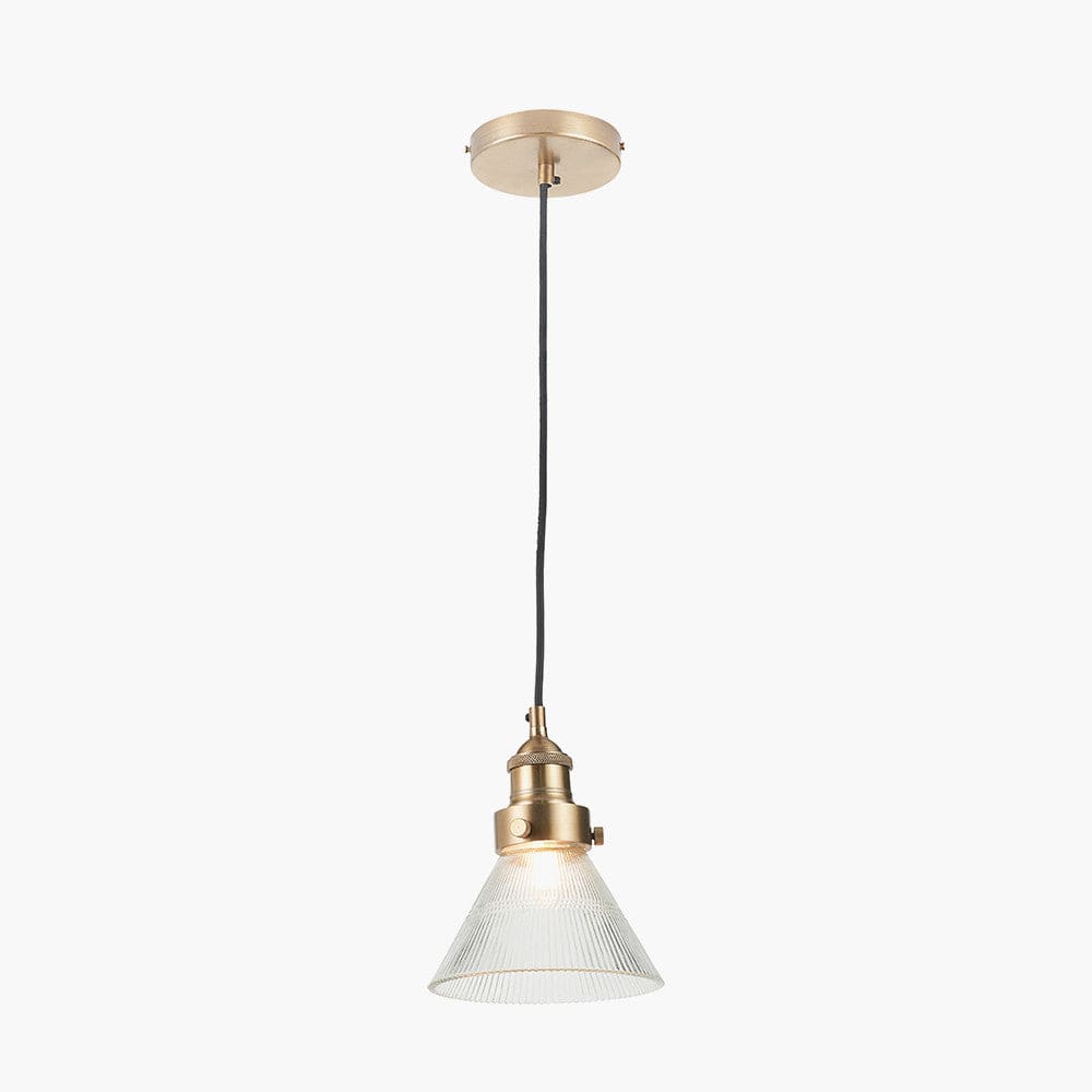 Pacific Lifestyle Lighting Lenox Conical Ribbed Glass with Antique Brass Fitting Elec Pendant House of Isabella UK