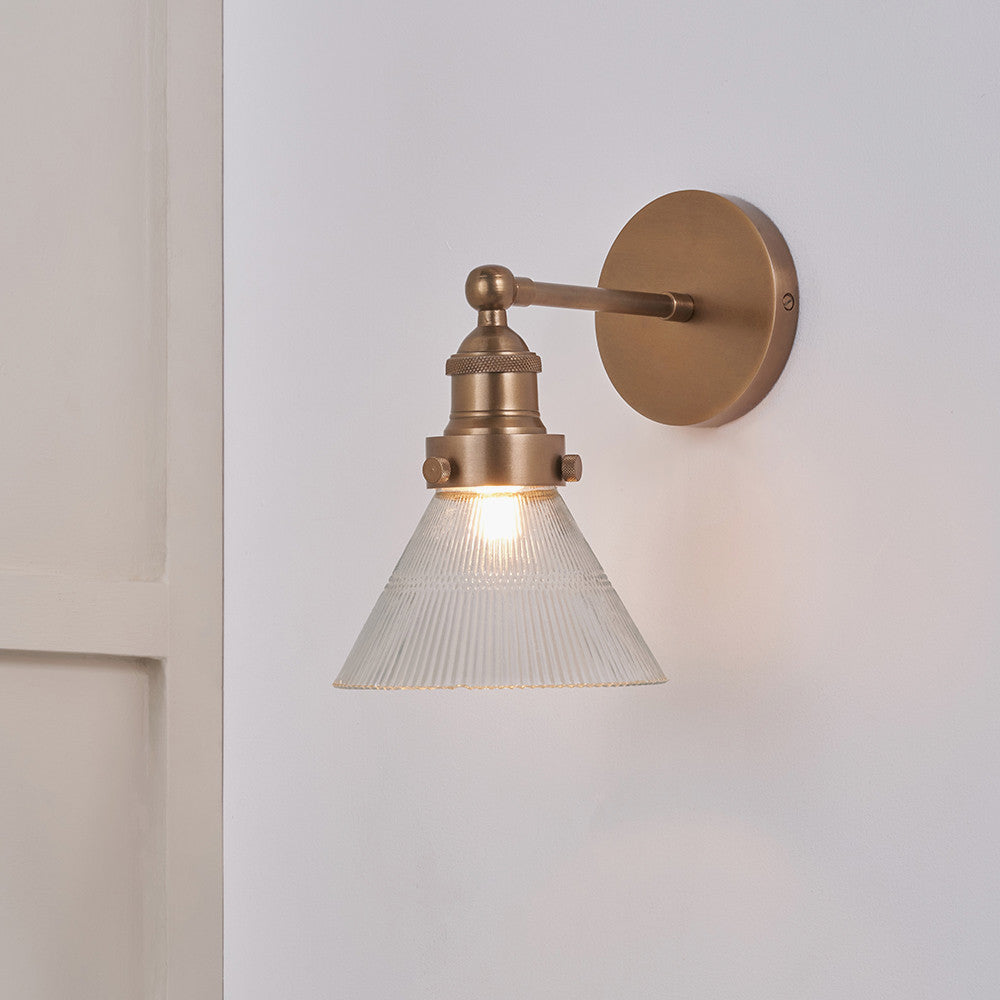 Pacific Lifestyle Lighting Lenox Conical Ribbed Glass with Antique Brass Fitting Wall Light House of Isabella UK