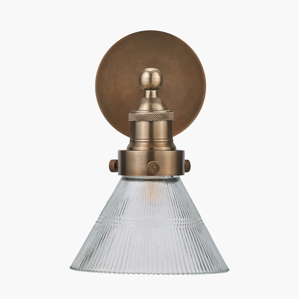 Pacific Lifestyle Lighting Lenox Conical Ribbed Glass with Antique Brass Fitting Wall Light House of Isabella UK
