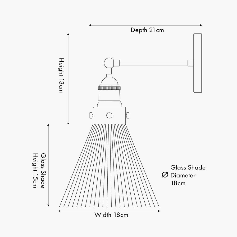 Pacific Lifestyle Lighting Lenox Conical Ribbed Glass with Antique Brass Fitting Wall Light House of Isabella UK