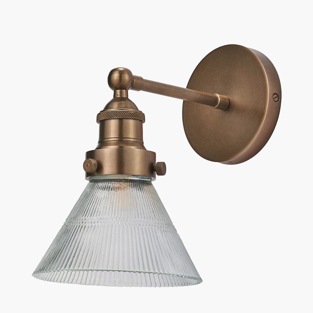 Pacific Lifestyle Lighting Lenox Conical Ribbed Glass with Antique Brass Fitting Wall Light House of Isabella UK
