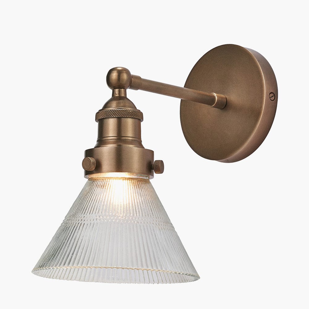 Pacific Lifestyle Lighting Lenox Conical Ribbed Glass with Antique Brass Fitting Wall Light House of Isabella UK