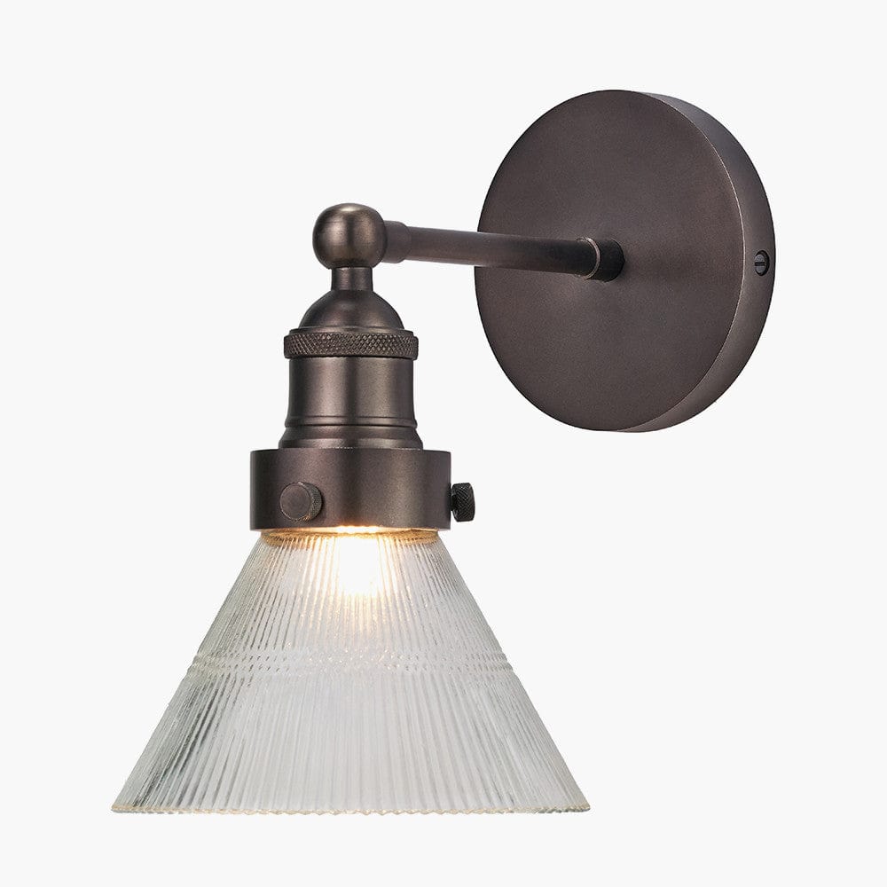 Pacific Lifestyle Lighting Lenox Conical Ribbed Glass with Antique Bronze Fitting Wall Light House of Isabella UK