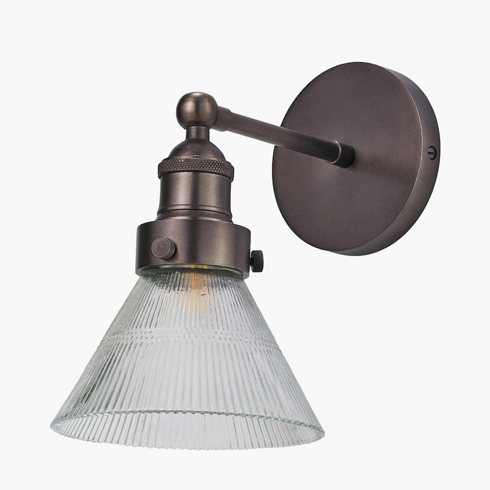 Pacific Lifestyle Lighting Lenox Conical Ribbed Glass with Antique Bronze Fitting Wall Light House of Isabella UK