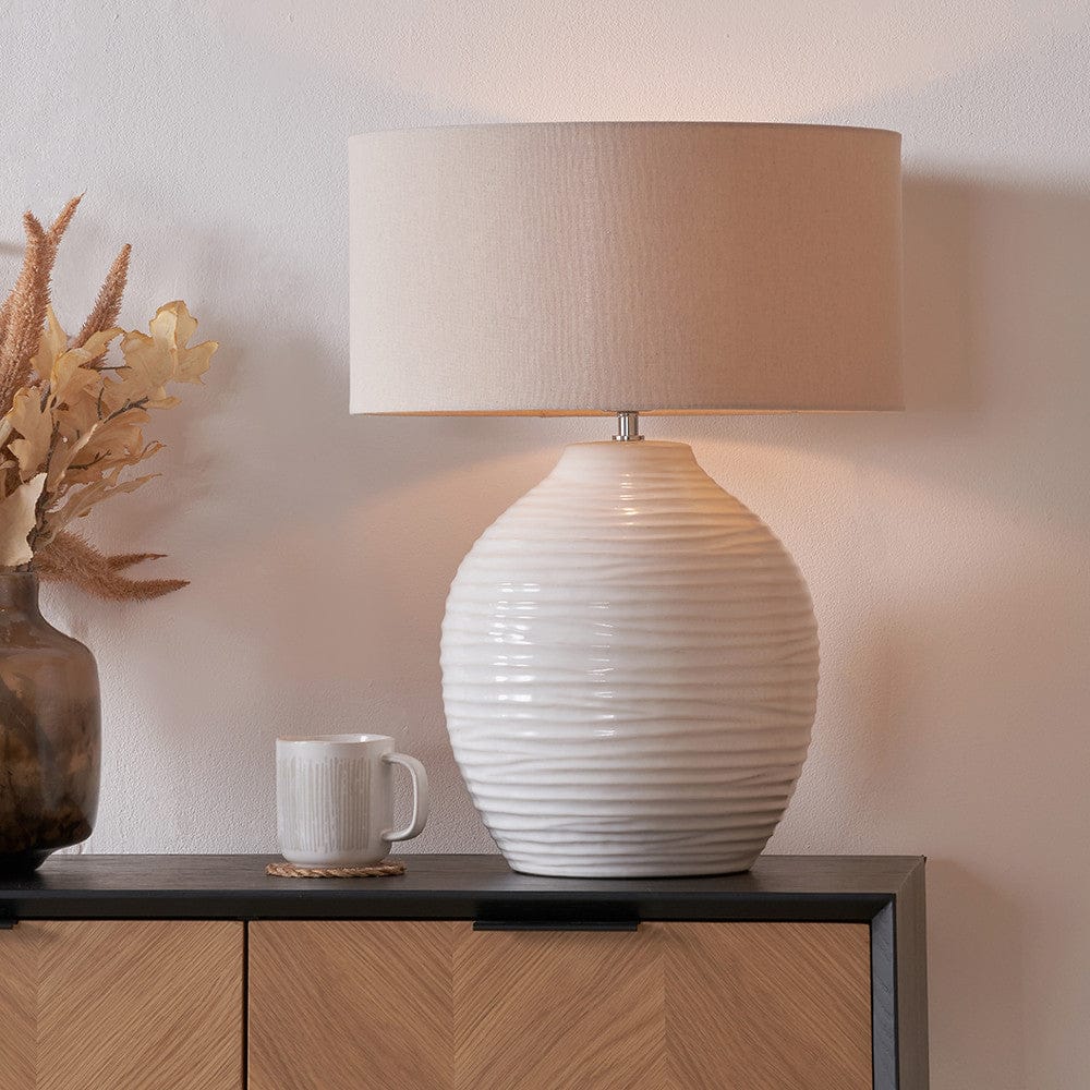 Pacific Lifestyle Lighting Linnea White Grooved Ceramic Table Lamp House of Isabella UK