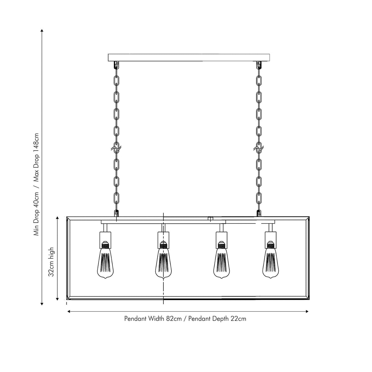 Llewellyn Matt Black Metal & Glass Four Bulb Pendant.