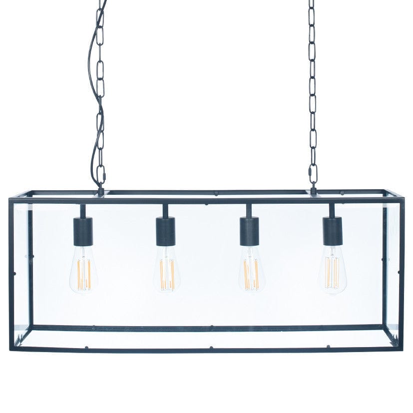 Pacific Lifestyle Lighting Llewellyn Matt Black Metal & Glass Four Bulb Pendant House of Isabella UK