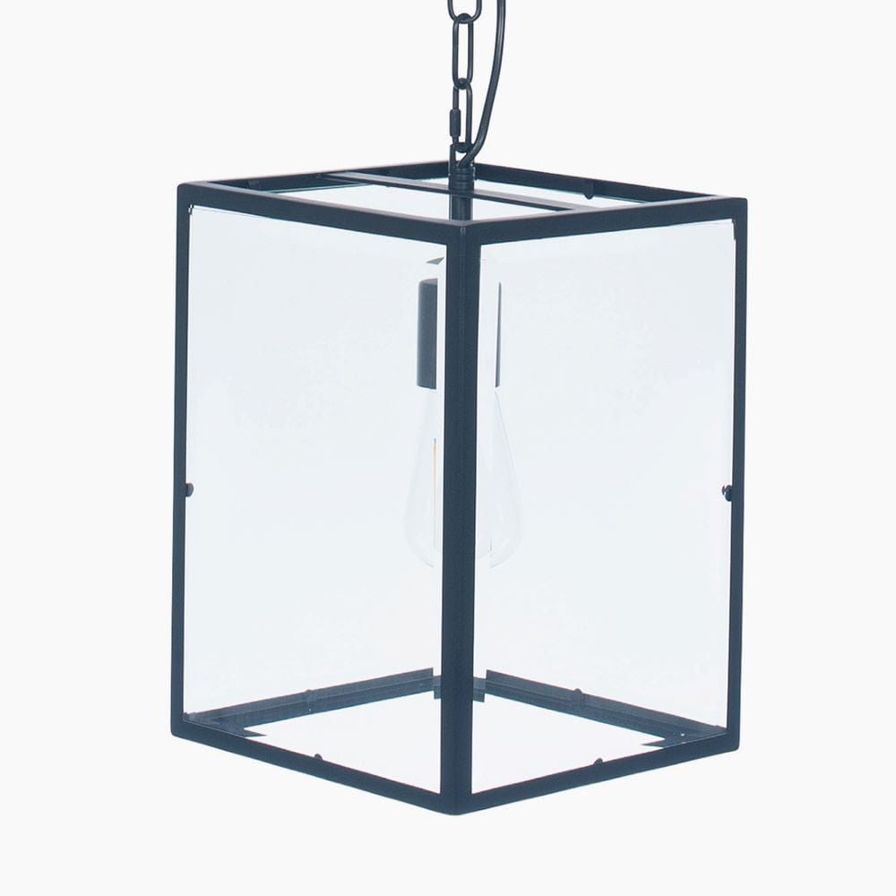 Llewellyn Matt Black Metal & Glass Pendant.