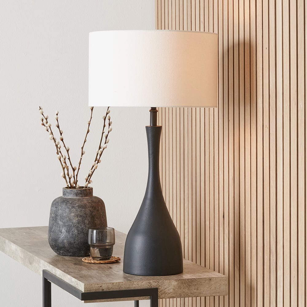 Llora Matt Black Metal Curved Table Lamp Base.