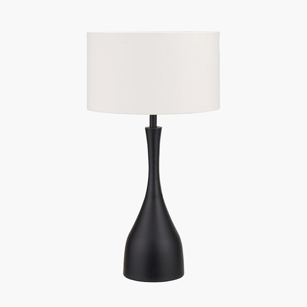 Llora Matt Black Metal Curved Table Lamp Base with Henry 35cm White Handloom Cylinder Lampshade.