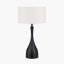 Llora Matt Black Metal Curved Table Lamp Base with Henry 35cm White Handloom Cylinder Lampshade.
