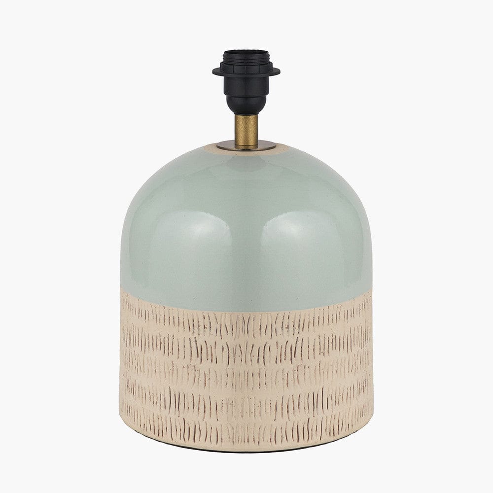 Lotta Duck Egg and Natural Stoneware Table Lamp Base with Edward 35cm Natural Linen Cylinder Lampshade.