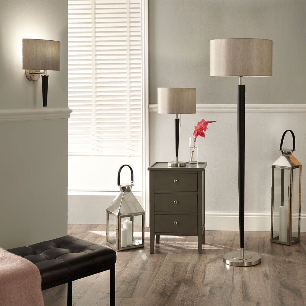 Lowry Brushed Silver and Matt Black Metal Floor Lamp.