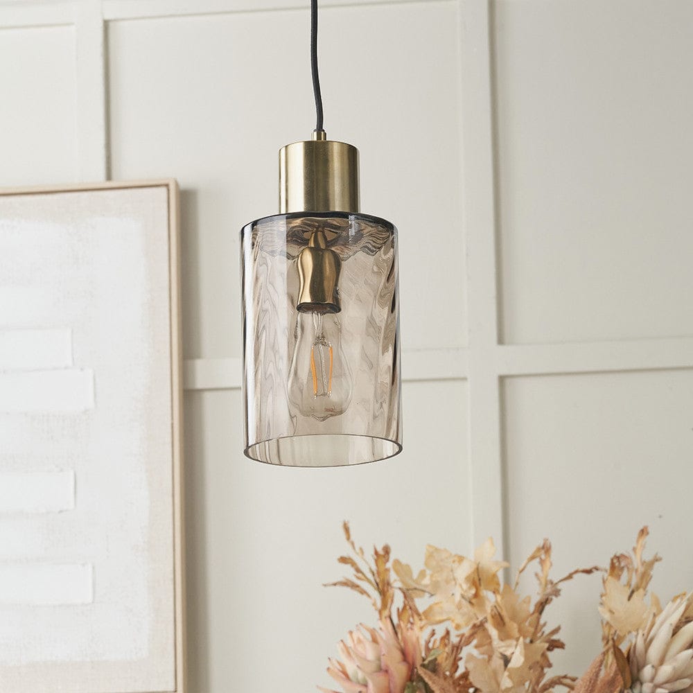 Pacific Lifestyle Lighting Loxley Ripple Effect Light Brown Glass Pendant House of Isabella UK