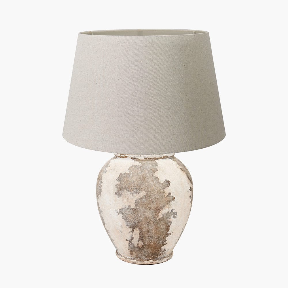 Lulia Antique Finish Stoneware Urn Table Lamp Base with Coast 45cm Cream Calico Tapered Lampshade.