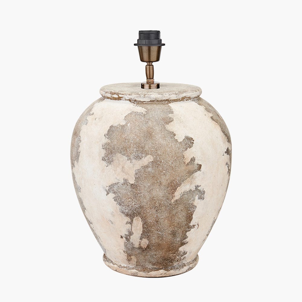 Lulia Antique Finish Stoneware Urn Table Lamp Base with Coast 45cm Cream Calico Tapered Lampshade.