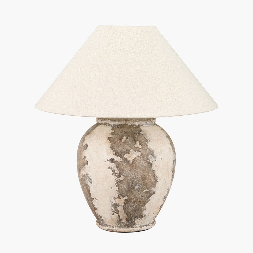 Lulia Antique Finish Stoneware Urn Table Lamp Base with Harley 50cm Slubby Hopsack Empire Lampshade.