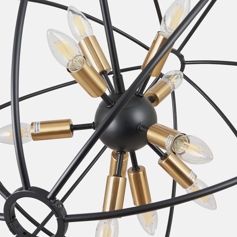 Luna Matt Black & Brushed Gold Metal Sputnik Pendant.