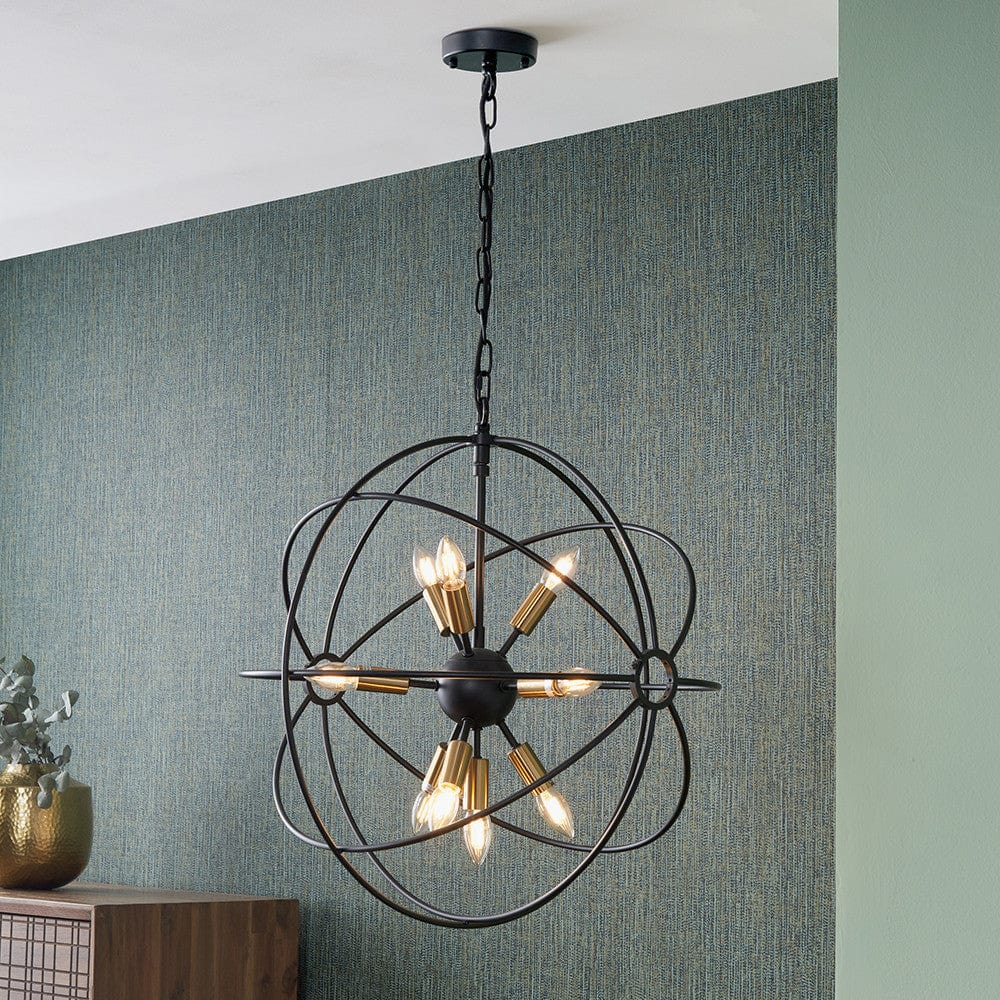 Pacific Lifestyle Lighting Luna Matt Black & Brushed Gold Metal Sputnik Pendant House of Isabella UK