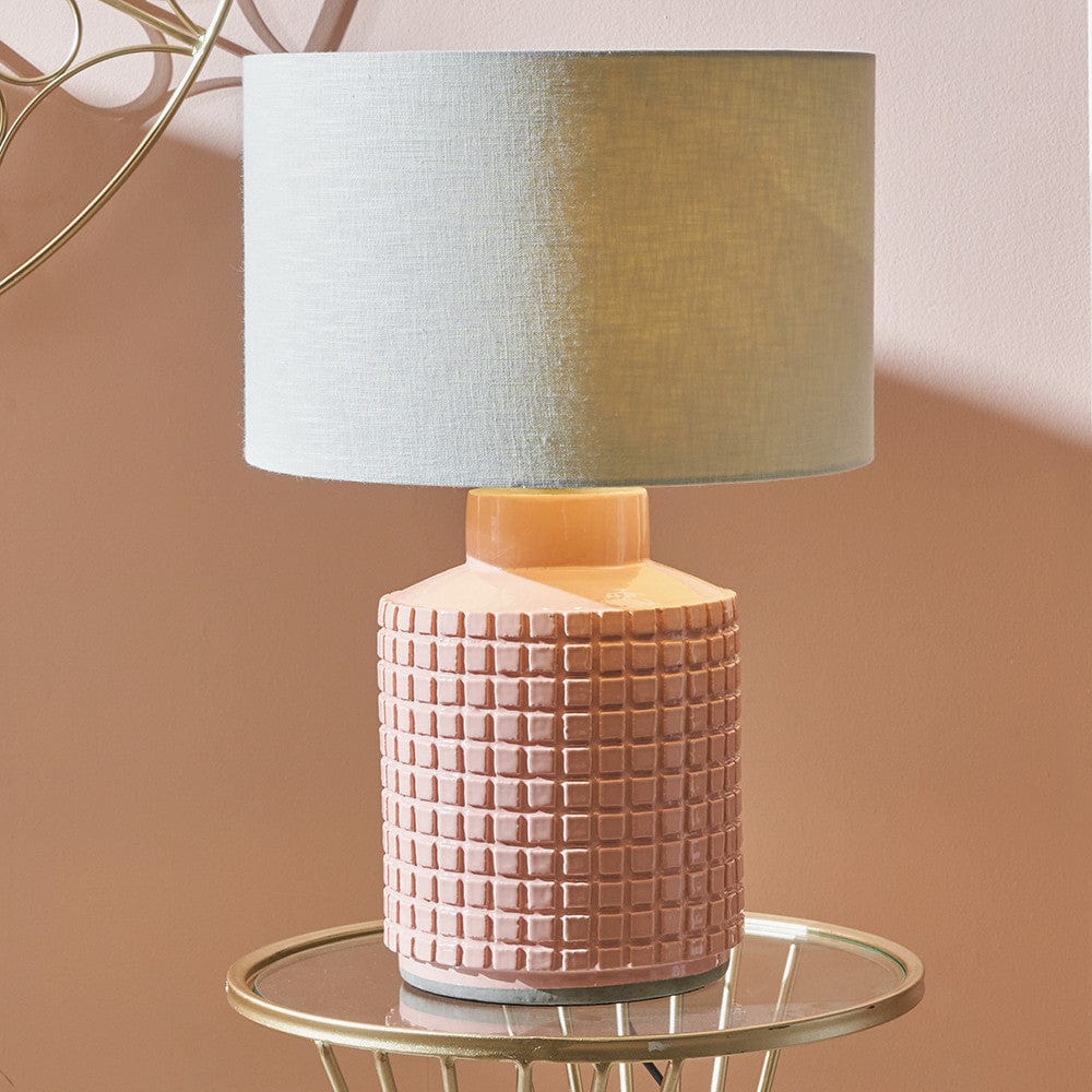 Malone Textured Apricot Squares Design Stoneware Table Lamp.