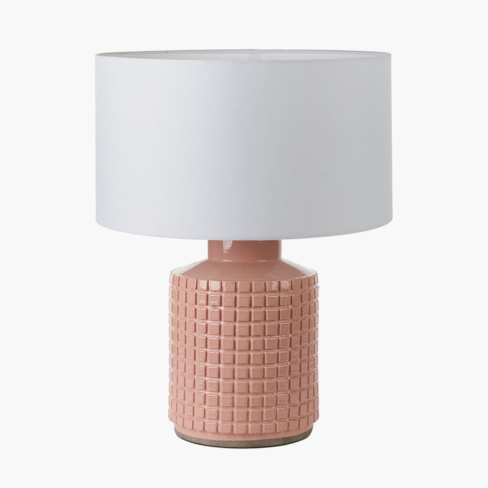 Malone Textured Apricot Squares Design Stoneware Table Lamp.