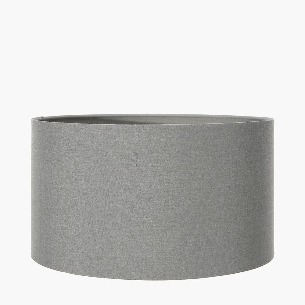 Malone Textured White Squares Design Stoneware Table Lamp Base with Harry 35cm Steel Grey Cotton Mix Cylinder Lampshade.