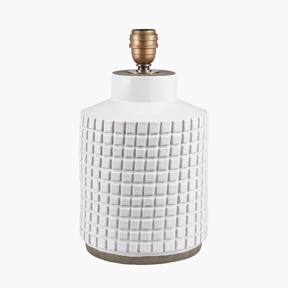 Malone Textured White Squares Design Stoneware Table Lamp.
