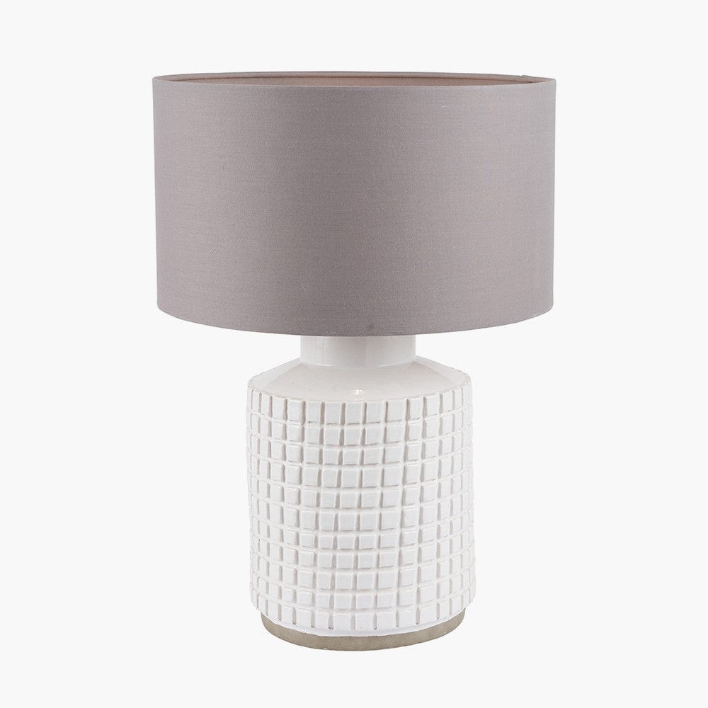 Malone Textured White Squares Design Stoneware Table Lamp.