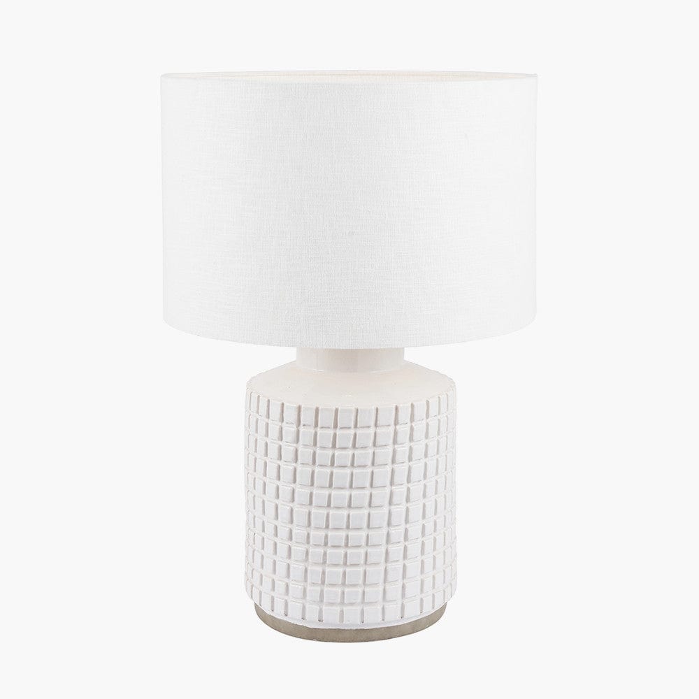 Malone Textured White Squares Design Stoneware Table Lamp.