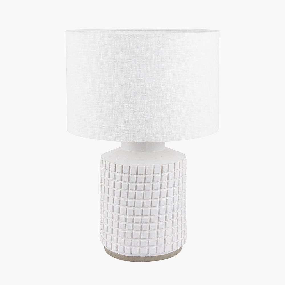 Malone Textured White Squares Design Stoneware Table Lamp.