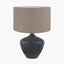 Manaia Antique Black Textured Wood Table Lamp Base with Edward 35cm Natural Linen Cylinder Lampshade.