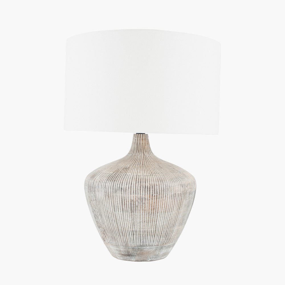 Pacific Lifestyle Lighting Manaia White Wash Textured Wood Table Lamp Base House of Isabella UK